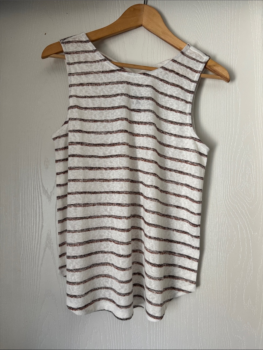 bobeau White Tank Top with Brown Stripes